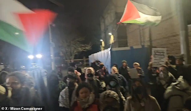 Footage of the incident shows protesters chanting with megaphones and banging drums as they hold signs outside the prison entrance