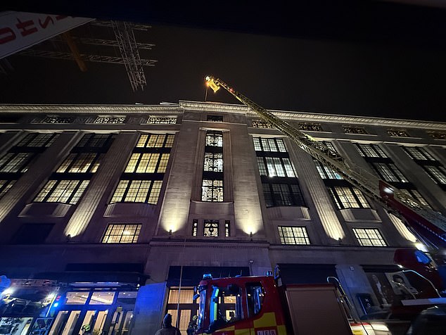 A 32-metre high turntable ladder was used as an observation deck to see the fire from above