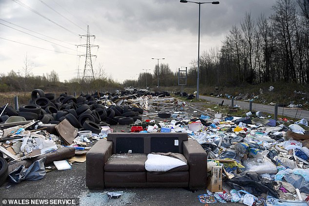 An abandoned dual carriageway in Coedkernew, Newport, has become notorious for flytipping