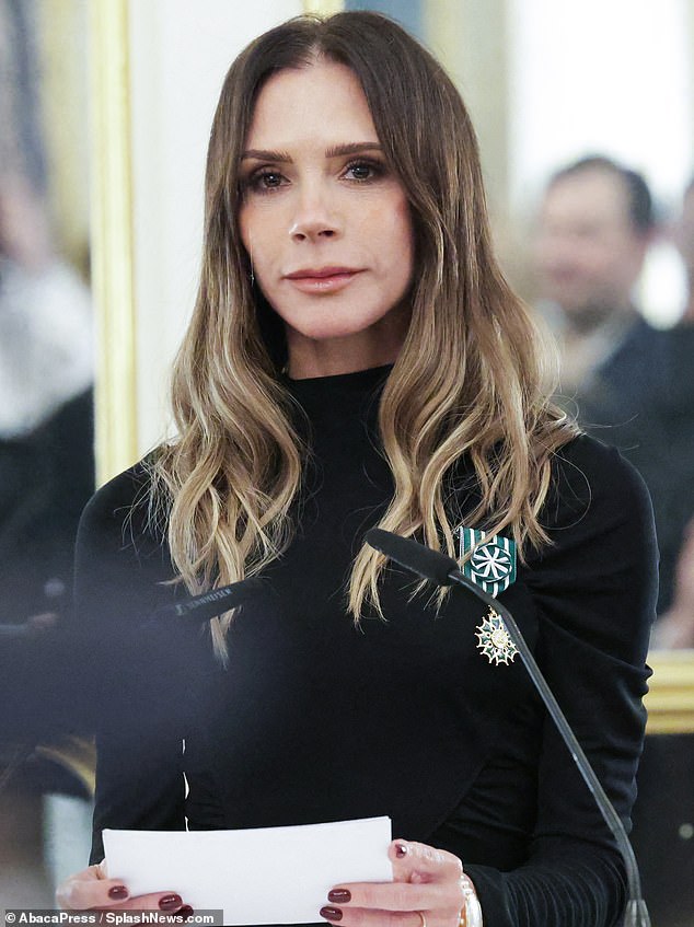 Lady Beckham at the Ministry of Culture in Paris earlier this week, receiving her award