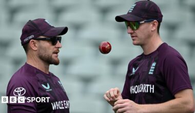 Brendon McCullum and Harry Brook look past each other