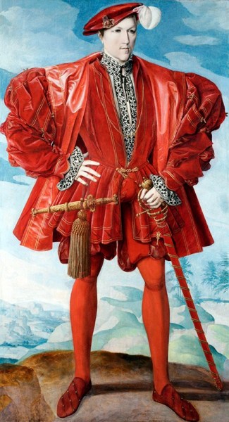 1530-50 - Portrait of a Man in Red, German or Netherlandish school, in the UK Royal Collection, via Wikimedia Commons.