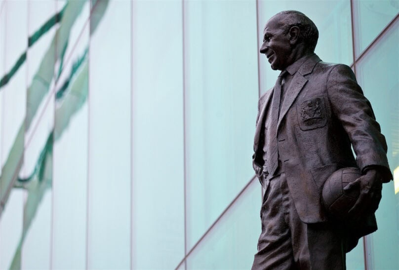 MANCHESTER, ENGLAND - Sunday, January 15, 2017: A statue of former Manchester United manager Matt Busby outside Old Trafford pictured before the FA Premier League match against Liverpool. (Pic by David Rawcliffe/Propaganda)