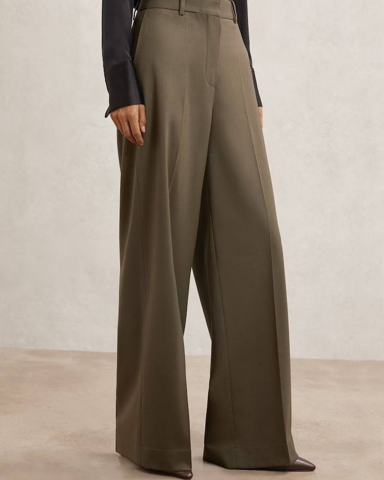 Solene Wool-Blend Wide-Leg Suit Trousers in Green