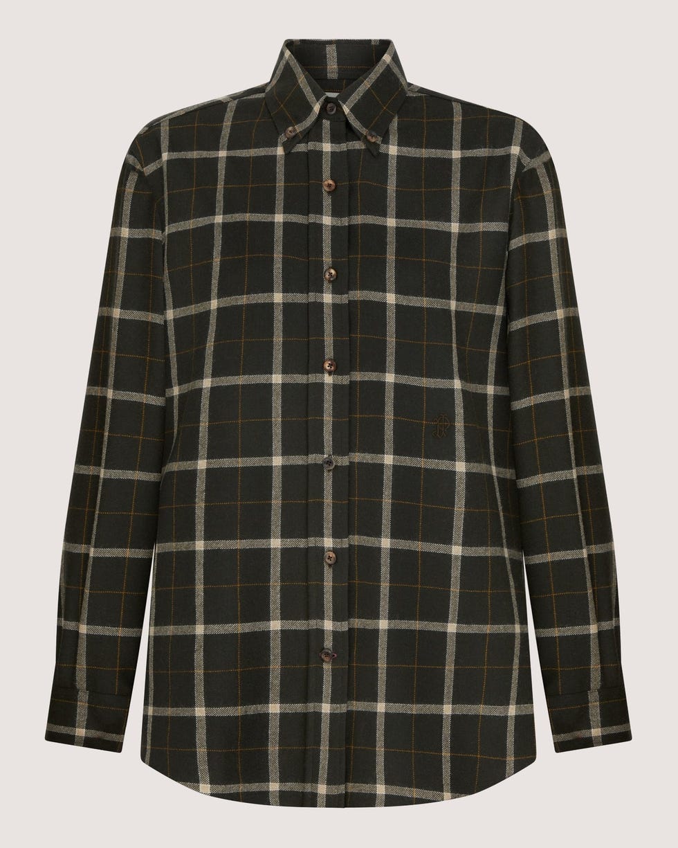 Women's Tartan Button Down Shirt in Dark Olive
