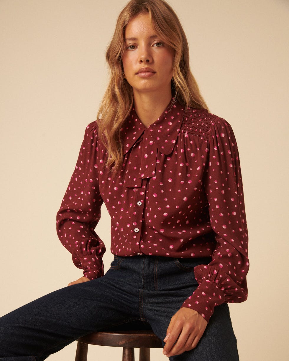 Burgundy Crepe Statement Collar Blouse