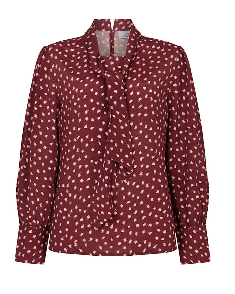 Fifi Pussybow Star Print Blouse In Burgundy