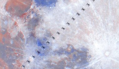 Detail from an image of the International Space Station passing in front of the Wolf moon, by Tianyao Yang, Shanghai, China, 3 January 2026. Equipment: Sony A1 camera, Sony 600mm f/4 G Master lens with 2× teleconverter, iOptron HST equatorial mount. Software: ISO 500, 1/3200s, 30 frames per second continuous shooting. Processing: Frame selection and stacking using image processing software
