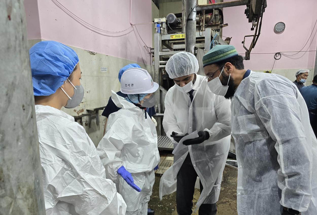 Officials of Korea Halal Authority (KHA) conduct a preliminary inspection of a slaughterhouse in Gimje, North Jeolla Province, for halal certification, June 2, 2025. Courtesy of KHA