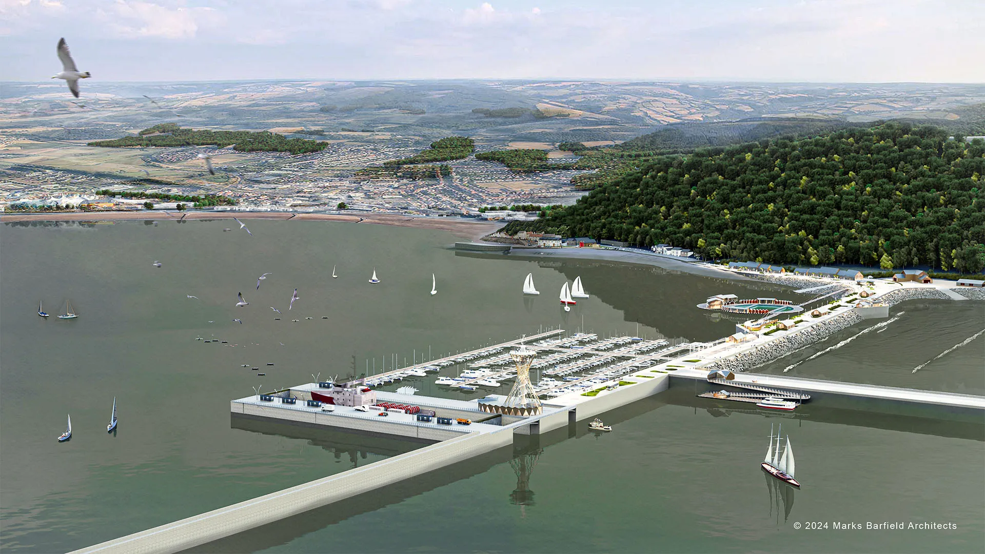 The West Somerset Lagoon Project, as proposed by Marks Barfield Architects