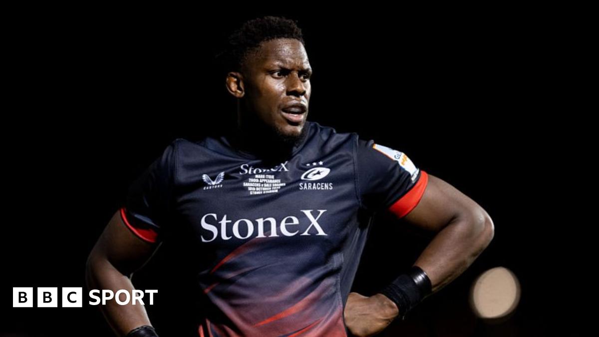 Saracens lock Maro Itoje looks on