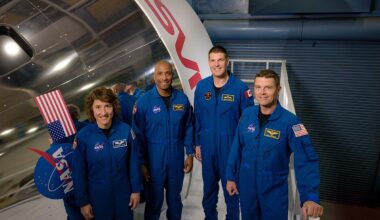 Artemis II astronauts Reid Wiseman, Victor Glover, Christina Koch and Jeremy Hansen. Credit: NASA/James Blair