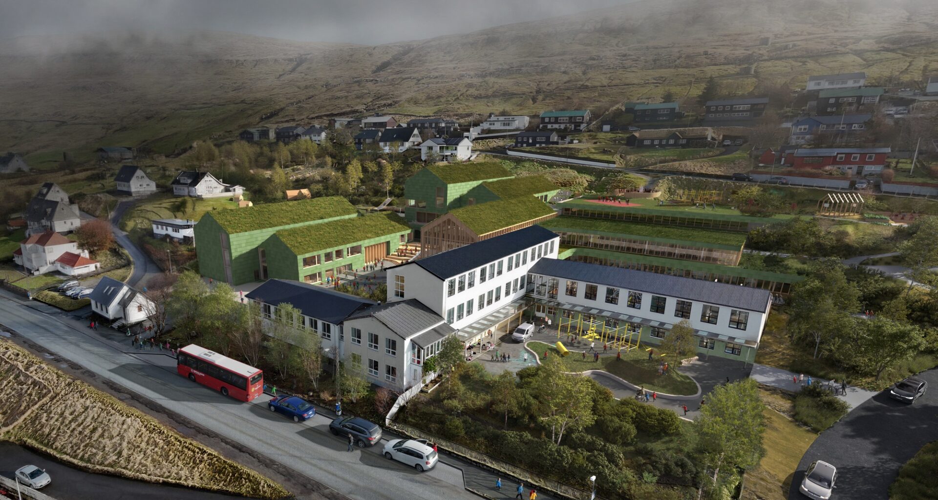 Henning Larsen Proposes a "Learning Village" to Expand the Glyvra School in the Faroe Islands