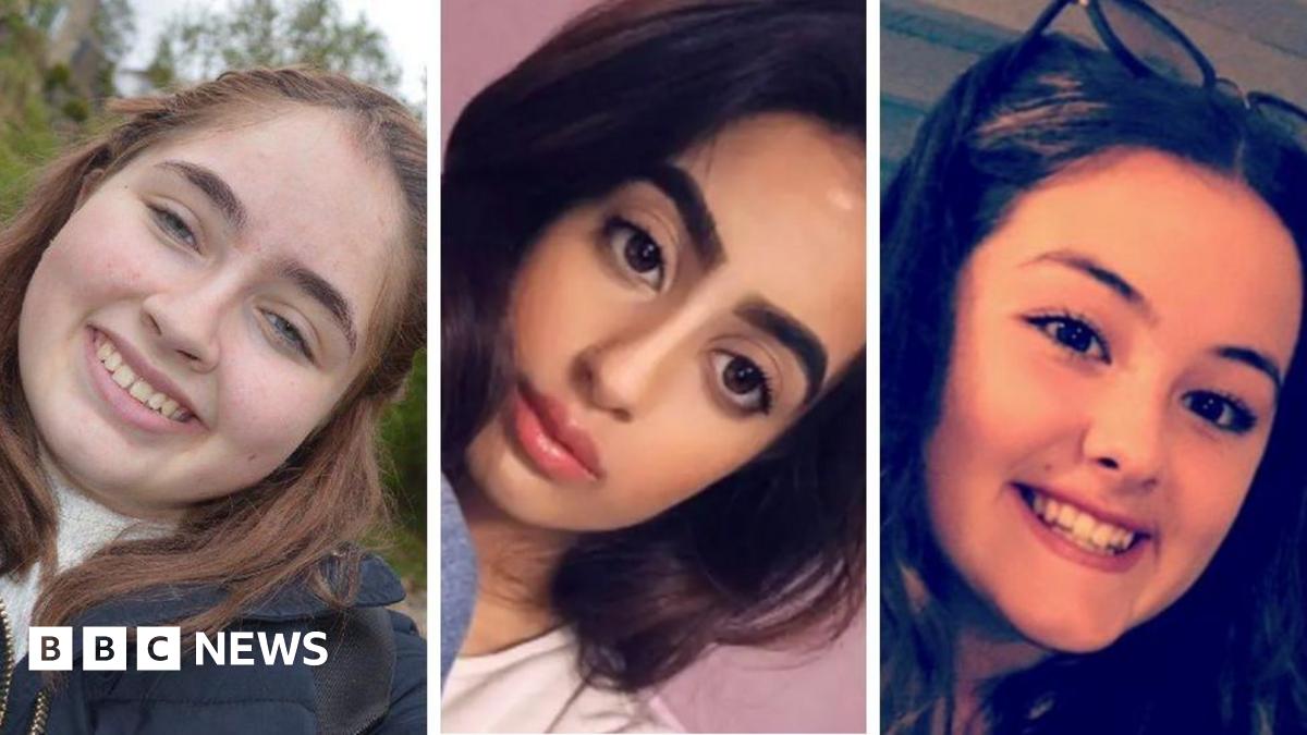 A composite image showing the faces of Christie Harnett, Nadia Sharif and Emily Moore. Miss Harness has shoulder-length auburn hair and blue eyes. She is smiling at the camera. Miss Sharif has long dark hair and brown eyes. She is looking at the camera, posing with a neutral expression. Miss Moore has long light brown hair with a side parting and brown eyes. She smiles at the camera.