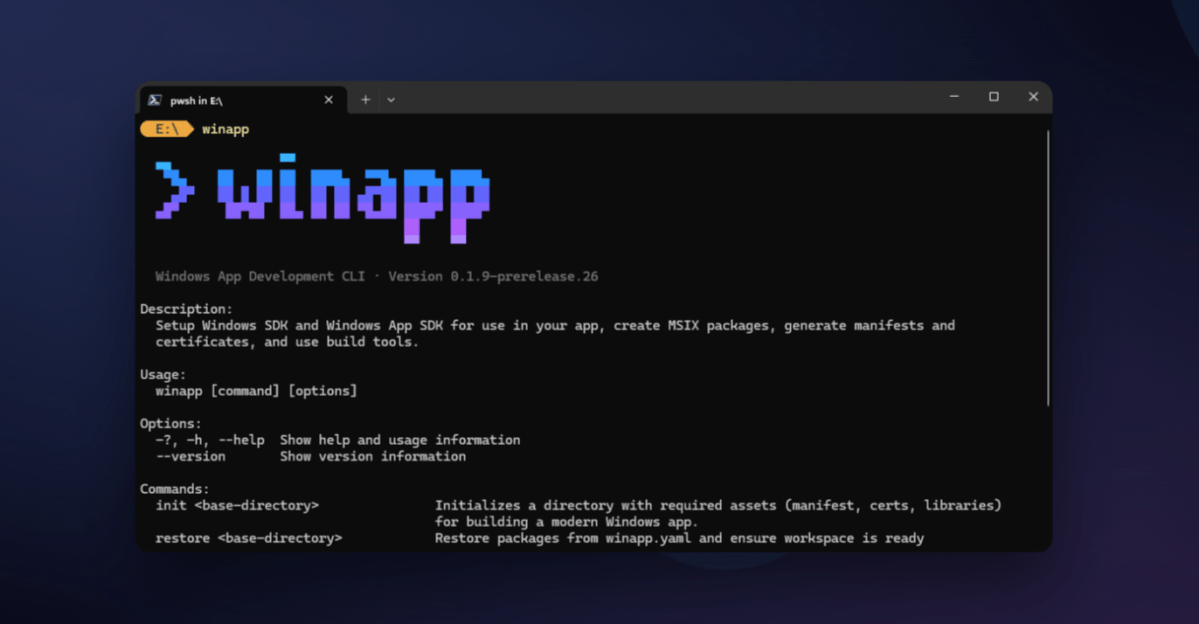 Winapp is Microsoft’s new command line utility for developers.