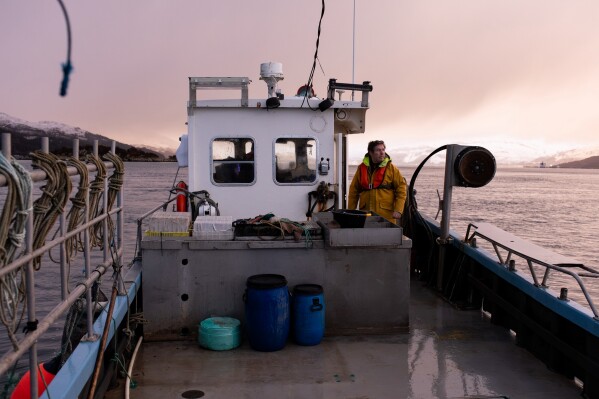 Bally Philp looks out at the loch for the buoy marking his creels on Nov. 20, 2025, in Loch Alsh off the coast of Kyleakin, Scotland. (AP Photo/Emily Whitney)