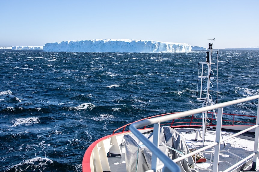 Ship near Antarctic ice.