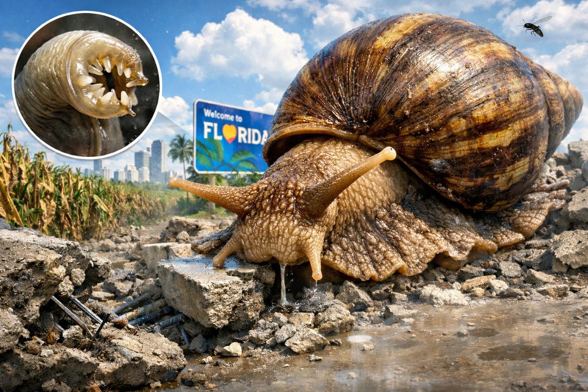 Giant African snail returns to haunt Florida, has 12 teeth, devours crops and concrete, carries a parasite that attacks the brain, and has already cost more than US$40 million (3)