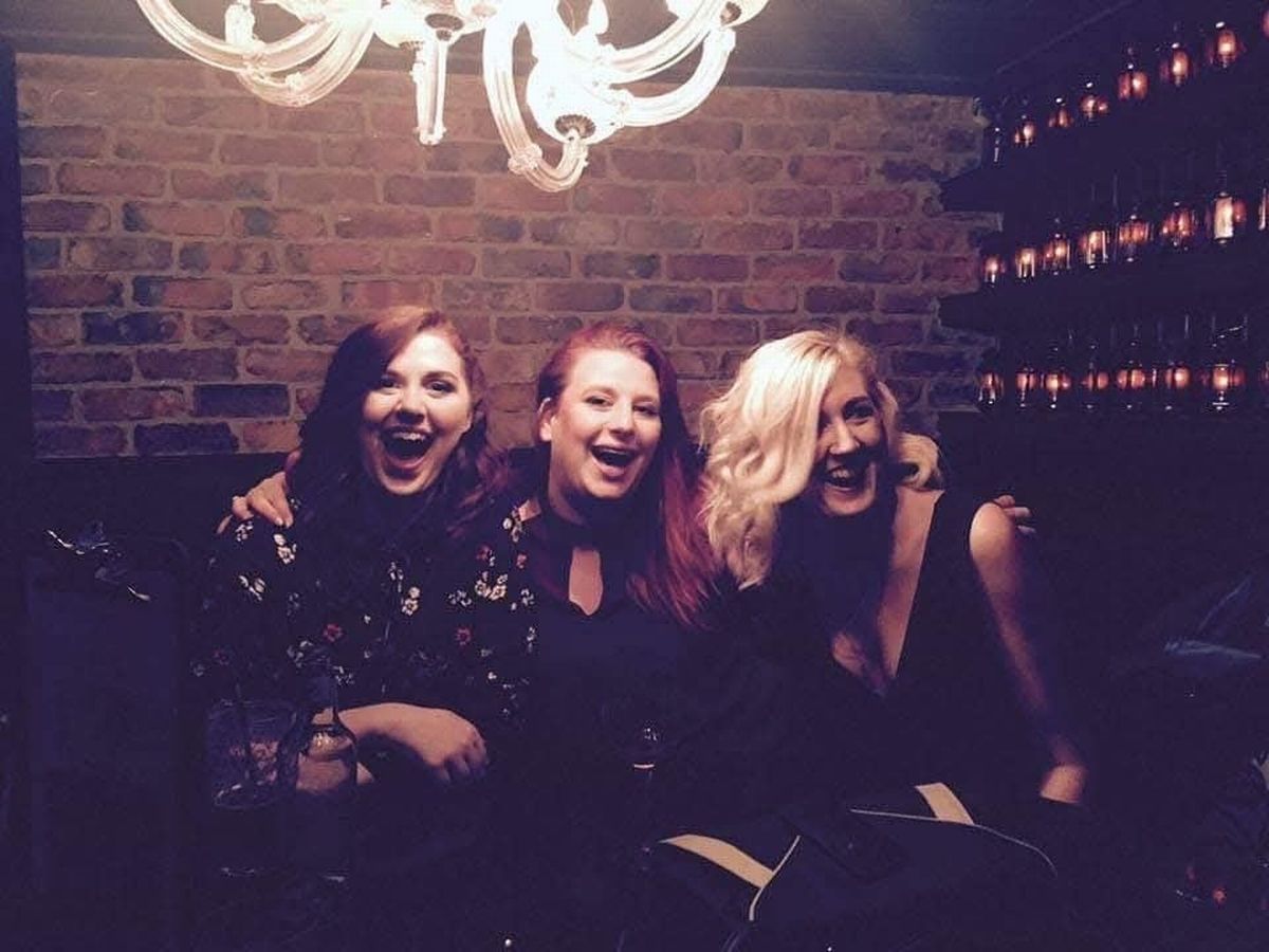 Carly pictured with her friends Becca and Kerry, who set up the GoFundMe page