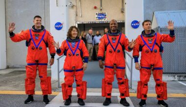 Artemis II crew members, from left: Jeremy Hansen, Christina Koch, Victor Glover and Reid Wiseman. Credit: NASA