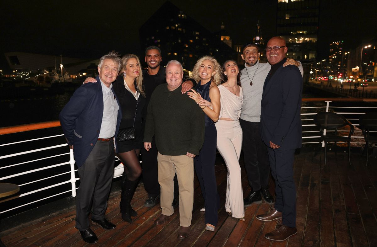 Michael Starke with members of the Brookside cast and crew on board the Daffodil on Saturday