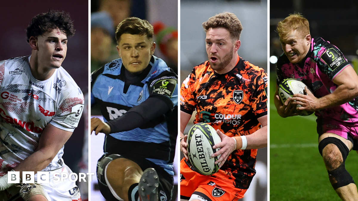 Scarlets' Eddie James, Cardiff's Callum Sheedy, Dragons' Angus O'Brien and Ospreys' Iestyn Hopkins in action