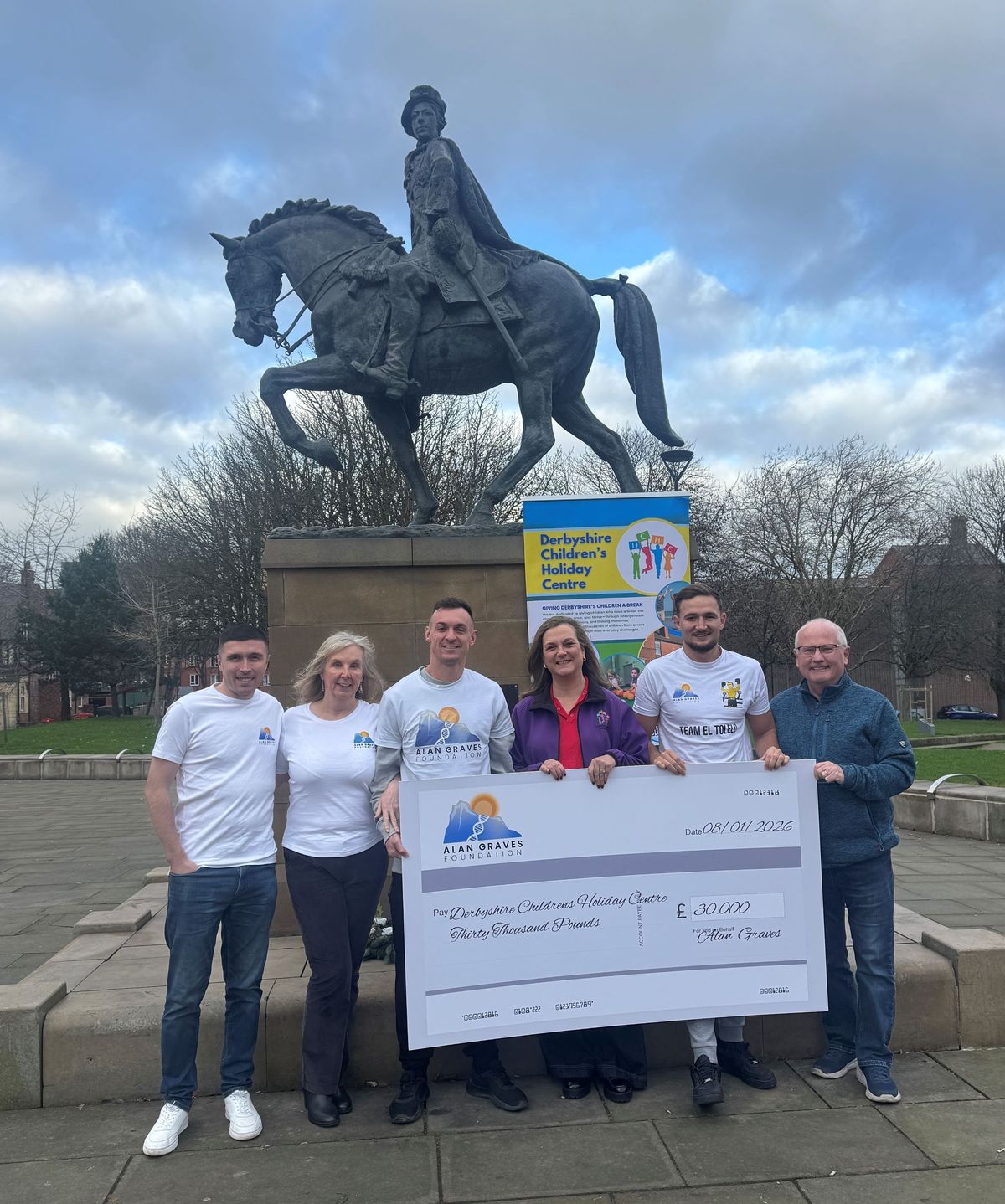 Handing over the money in Derby, the photo shows, from left to right: Joe Barradell, Ann Graves and Alan Graves Jr from the Alan Graves Foundation; Janine Holmes, chief executive of Derbyshire Children’s Holiday Centre; boxing coach Montana Rumpler and charity trustee Simon Evans