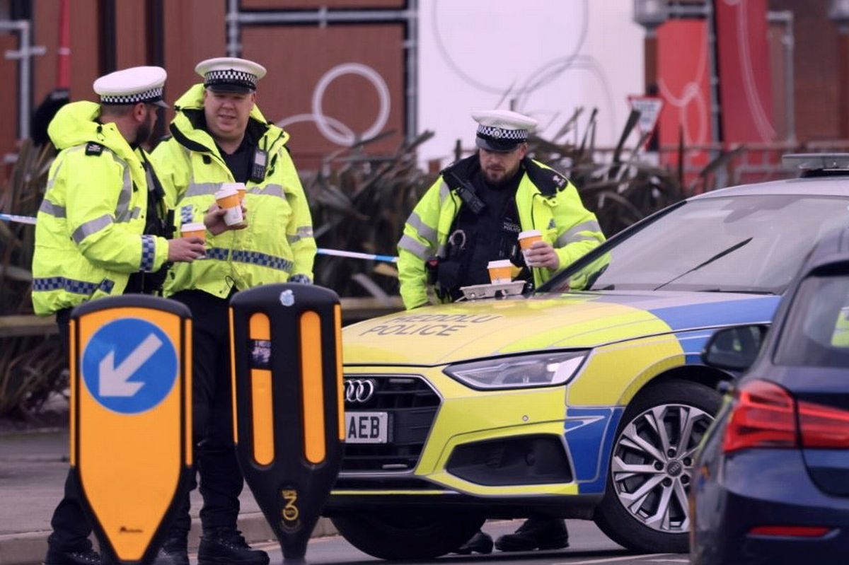 Police officers at the scene of an accident in Charlotte Road in Llandudno