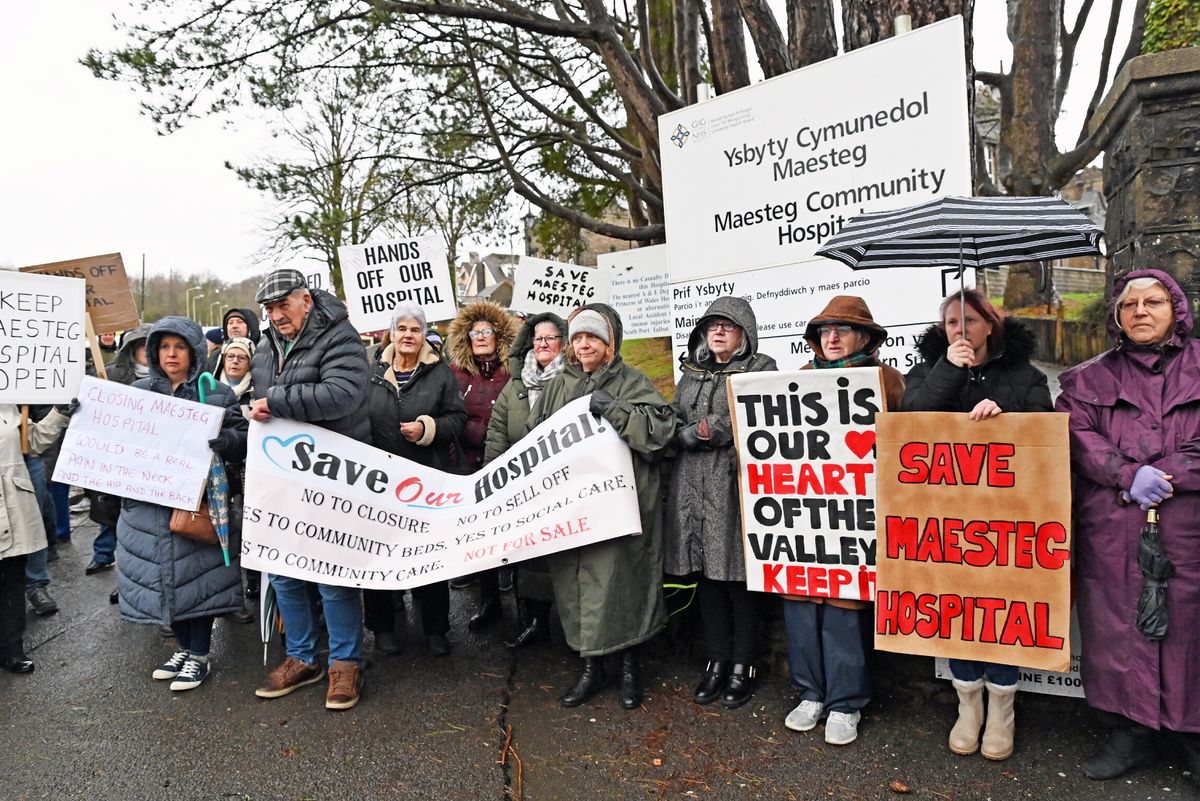 Protest outside Maesteg Community Hospital, Maesteg