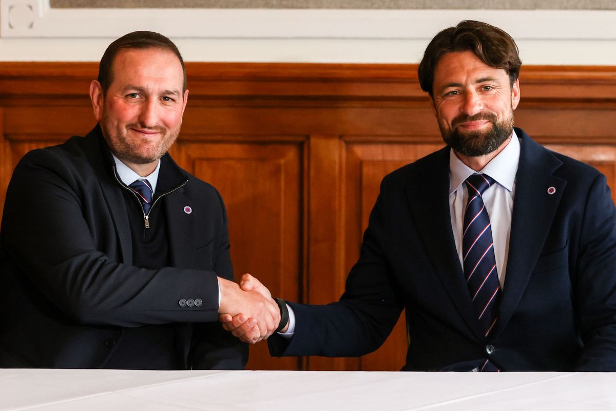Rangers sporting director Kevin Thelwell with head coach Russell Martin