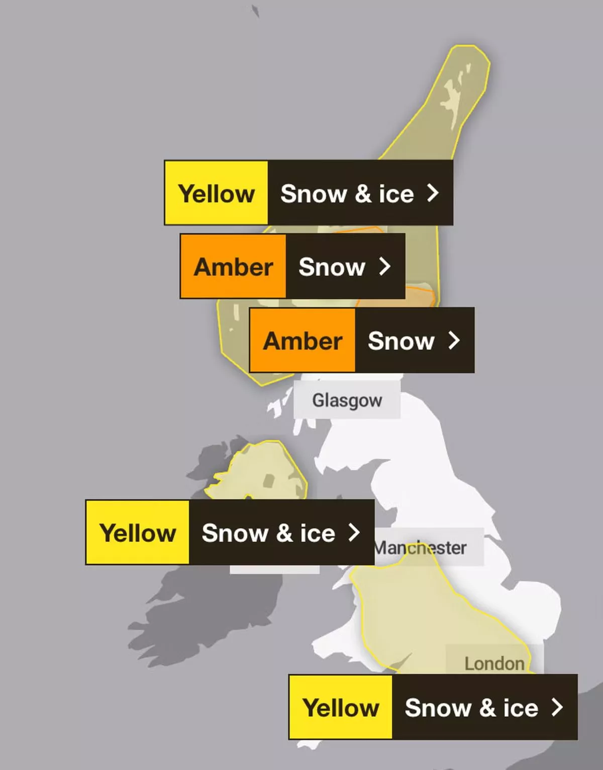 Met Office weather warnings are in place across the UK today