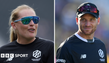 Sophie Ecclestone and Jos Buttler in Manchester Originals kit