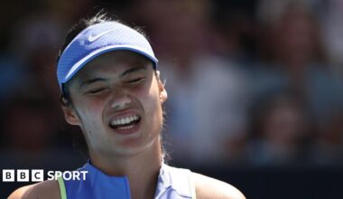 Emma Raducanu reacts to missing a point