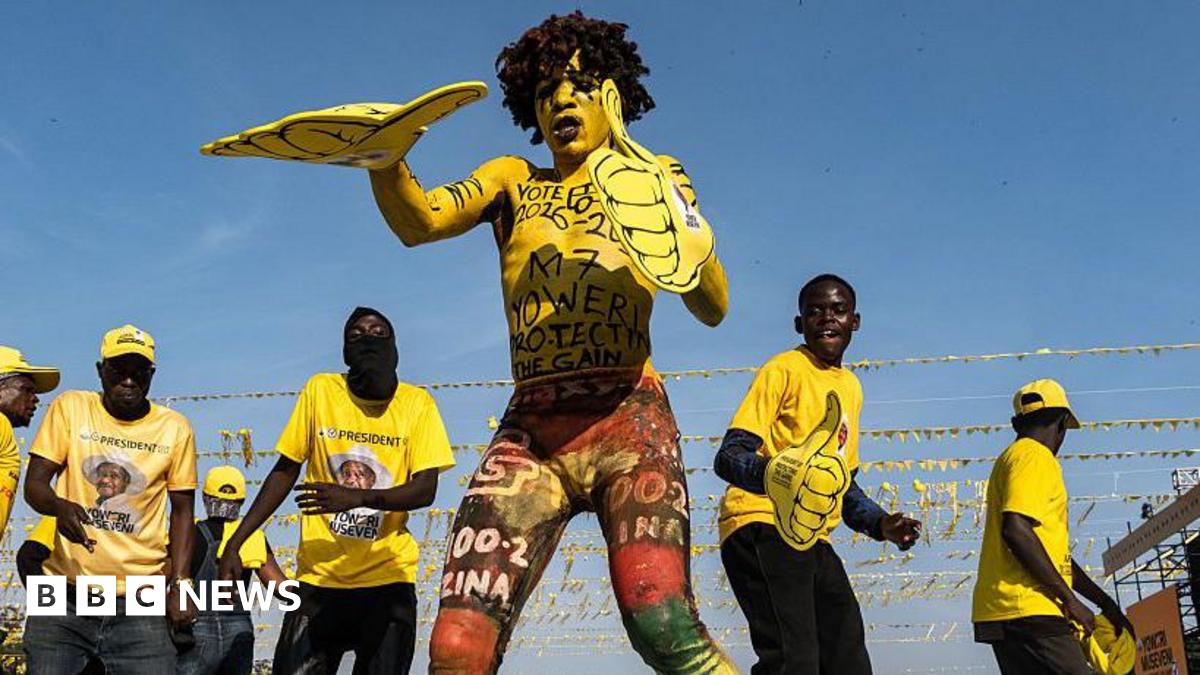 A woman sells bananas near campaign posters of Uganda's President and the leader of ruling National Resistance Movement (NRM) party, Yoweri Museveni, following the general elections in Kampala, Uganda January 17, 2026
