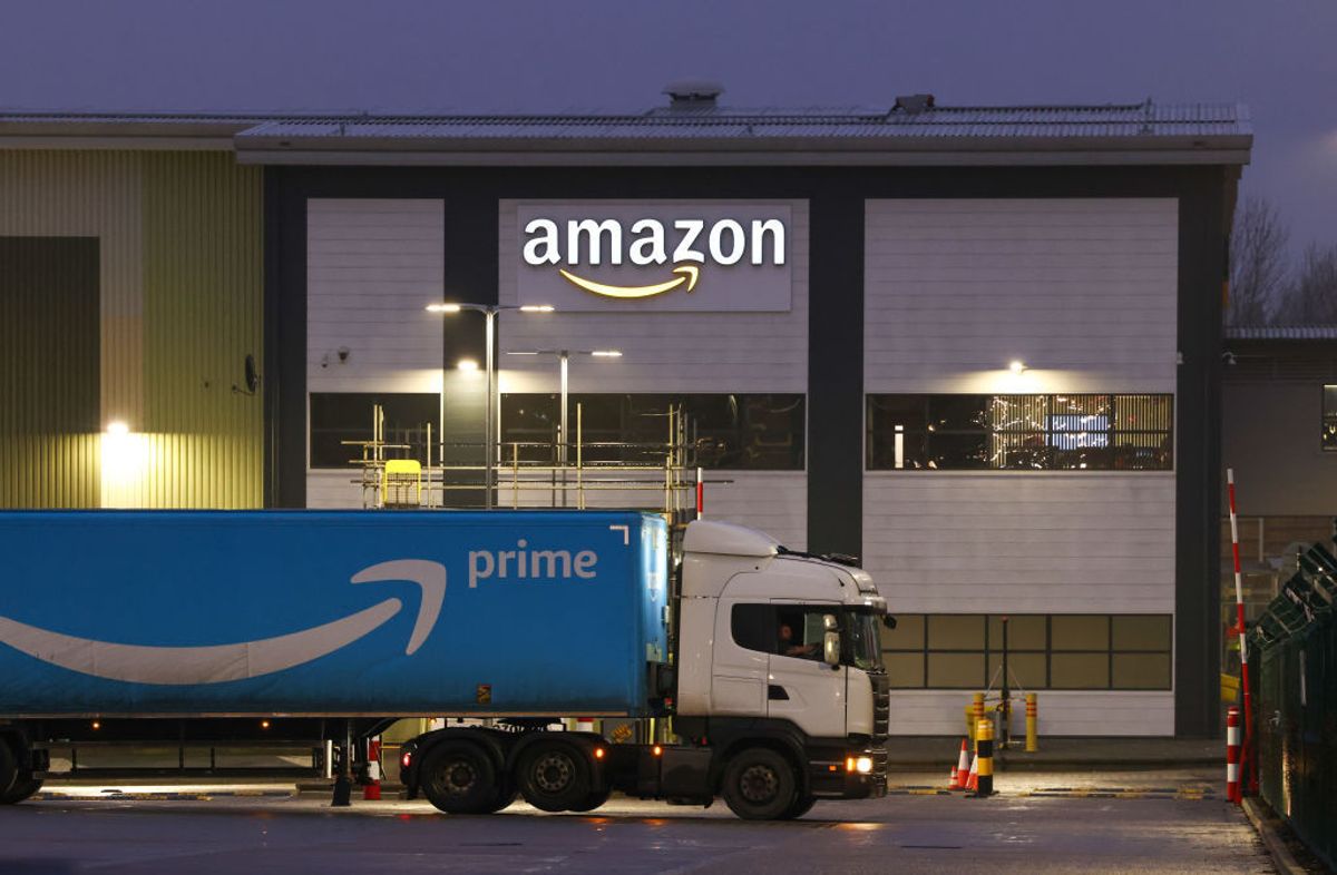 An Amazon lorry outside a company wharehouse