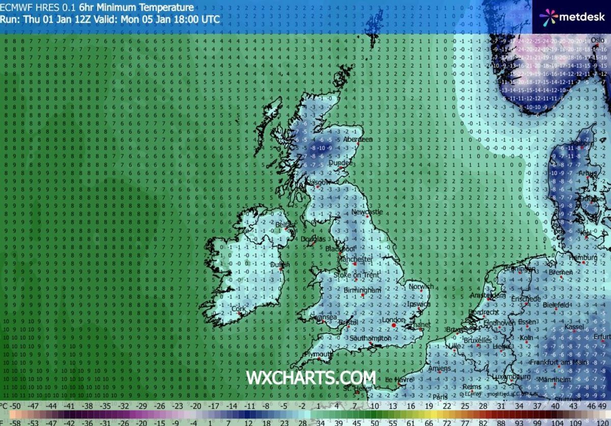 Weather map for Monday 5 January
