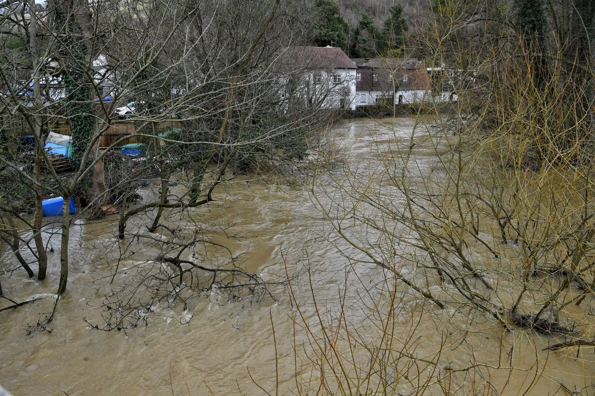An image of the high River Mole at the bottom of Box Hill in February 2020