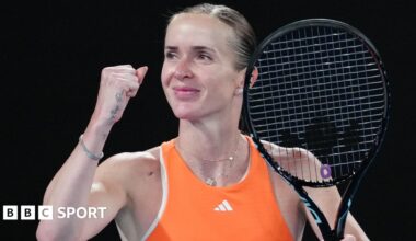 Elina Svitolina celebrates her victory over Coco Gauff at the Australian Open