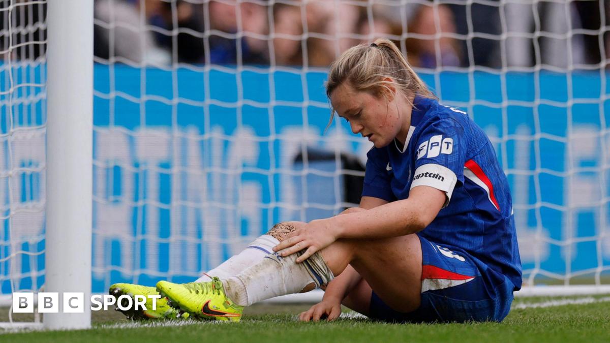 Erin Cuthbert sits on the floor frustrated after missing a golden chance to score against Arsenal