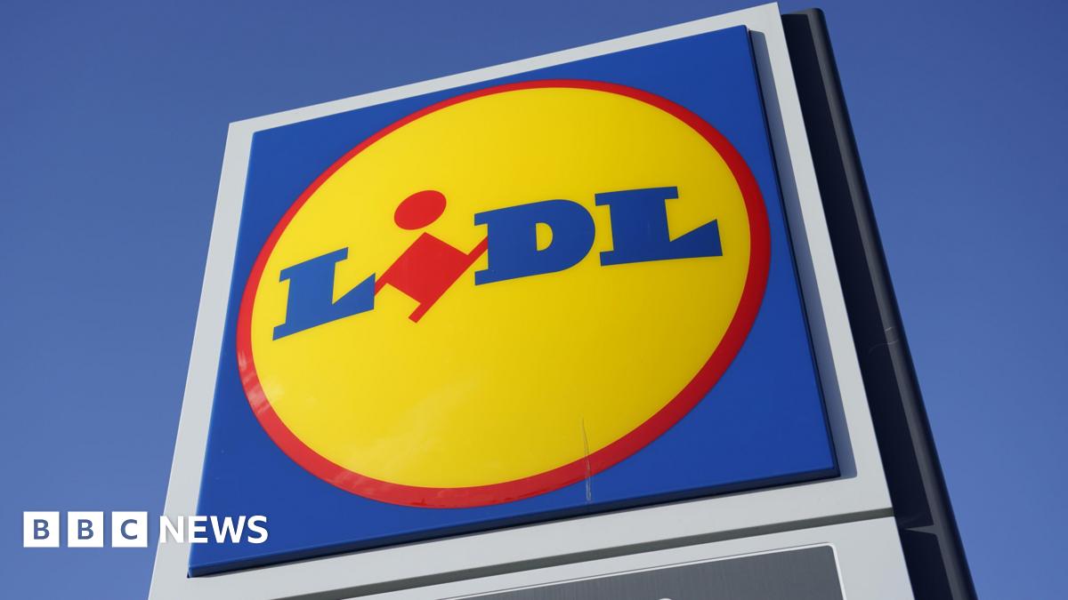 A close-up of a large Lidl sign