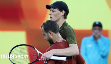 Jannik Sinner consoles Hugo Gaston following his retirement in their first-round match