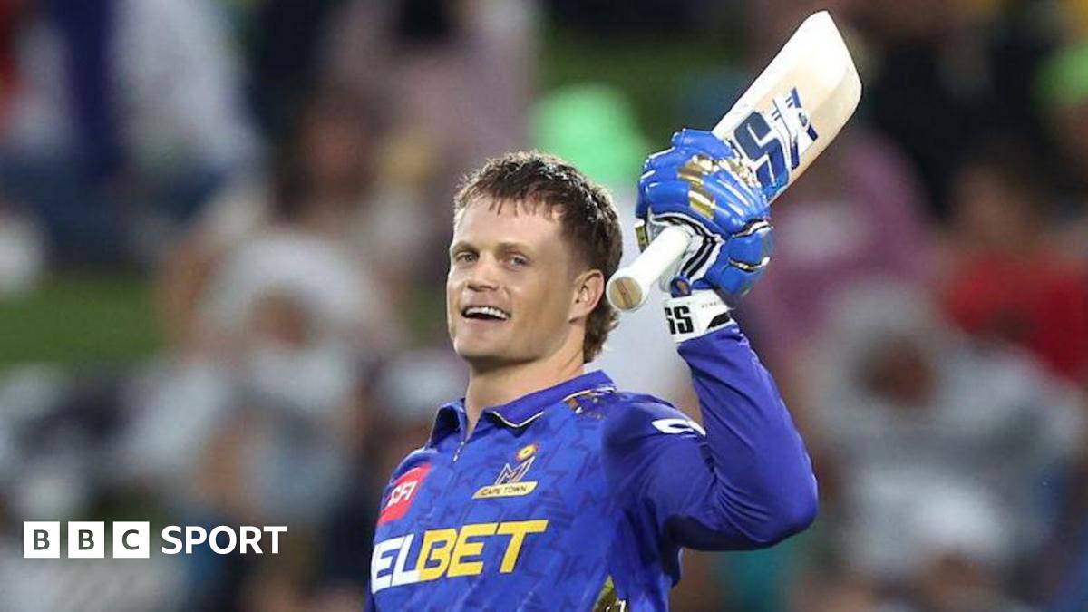 Ryan Rickelton of MI Cape Town celebrates his century with Karim Janat of MI Cape Town during match 20 of the Betway SA20 season 4 between Joburg Super Kings (JSK) and MI Cape Town (MICT) held at the Wanderers Cricket Stadium in Sandton, Johannesburg , South Africa
