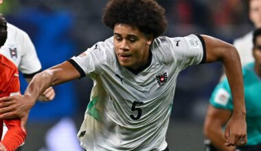 3D82X07 Doha, Qatar. 27th Nov, 2025. Tomas Soares (L) of Portugal vies with Ifeanyi Arthur Ndukwe of Austria during the final match between Portugal and Austria at the FIFA U17 World Cup Qatar 2025 in Doha, Qatar, Nov. 27, 2025. Portugal won 1-0. Credit: Nikku/Xinhua/Alamy Live News