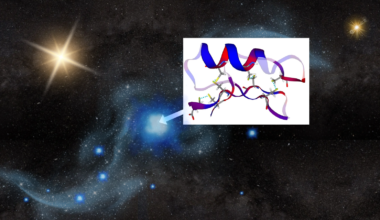 A peptide chain forms on an icy grain of dust between stars