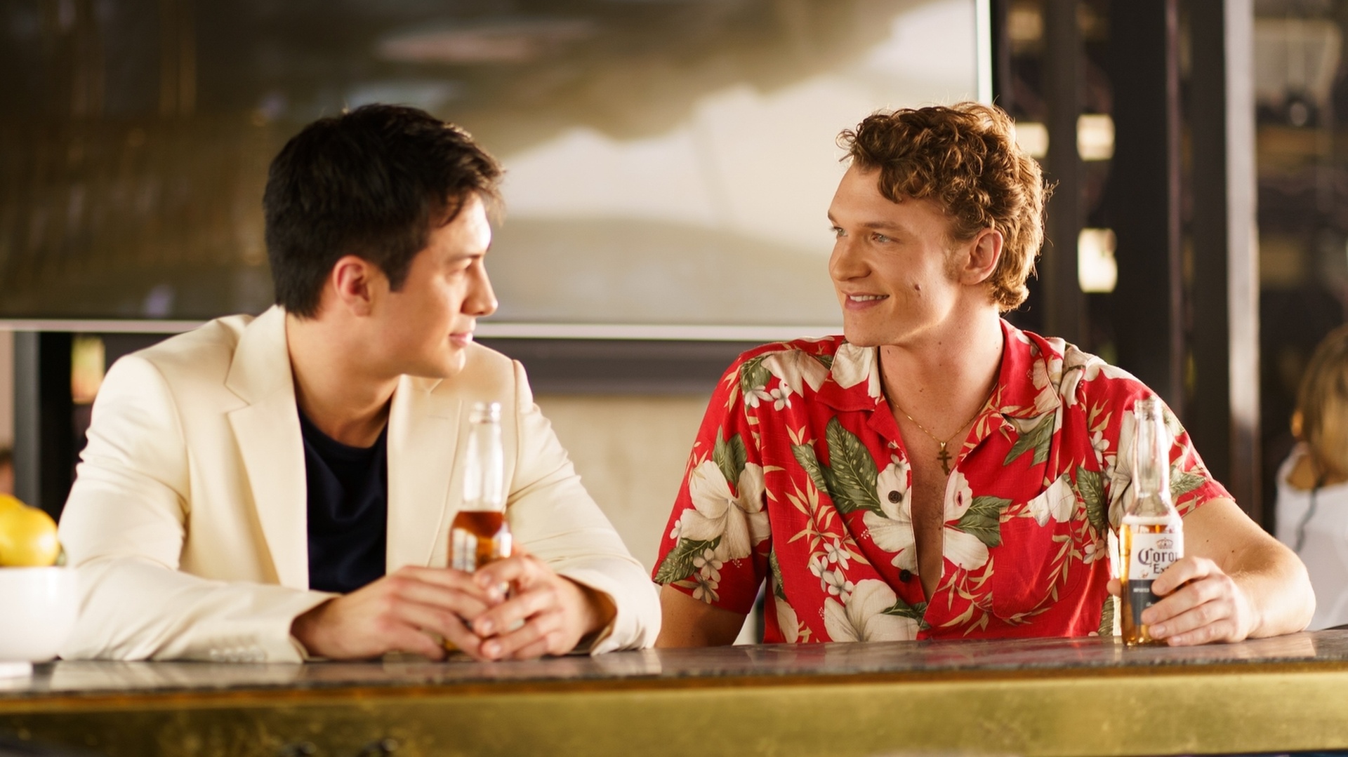 Shane Hollander (Hudson Williams) and Ilya Grigoryevich Rozanov (Connor Storrie) in Heated Rivalry season 1