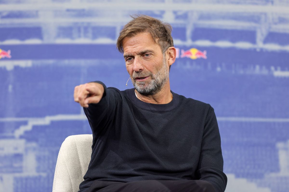 Global Head of Soccer Jürgen Klopp gestures during the Presentation of Jürgen Klopp As Head Of Global Soccer Red Bull at Red Bull