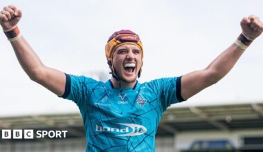 George Flanagan celebrates for Huddersfield Giants