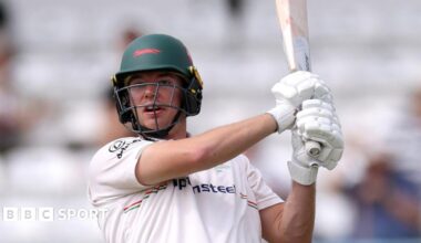 Tom Scriven plays a pull shot while batting for Leicestershire in a County Championship match