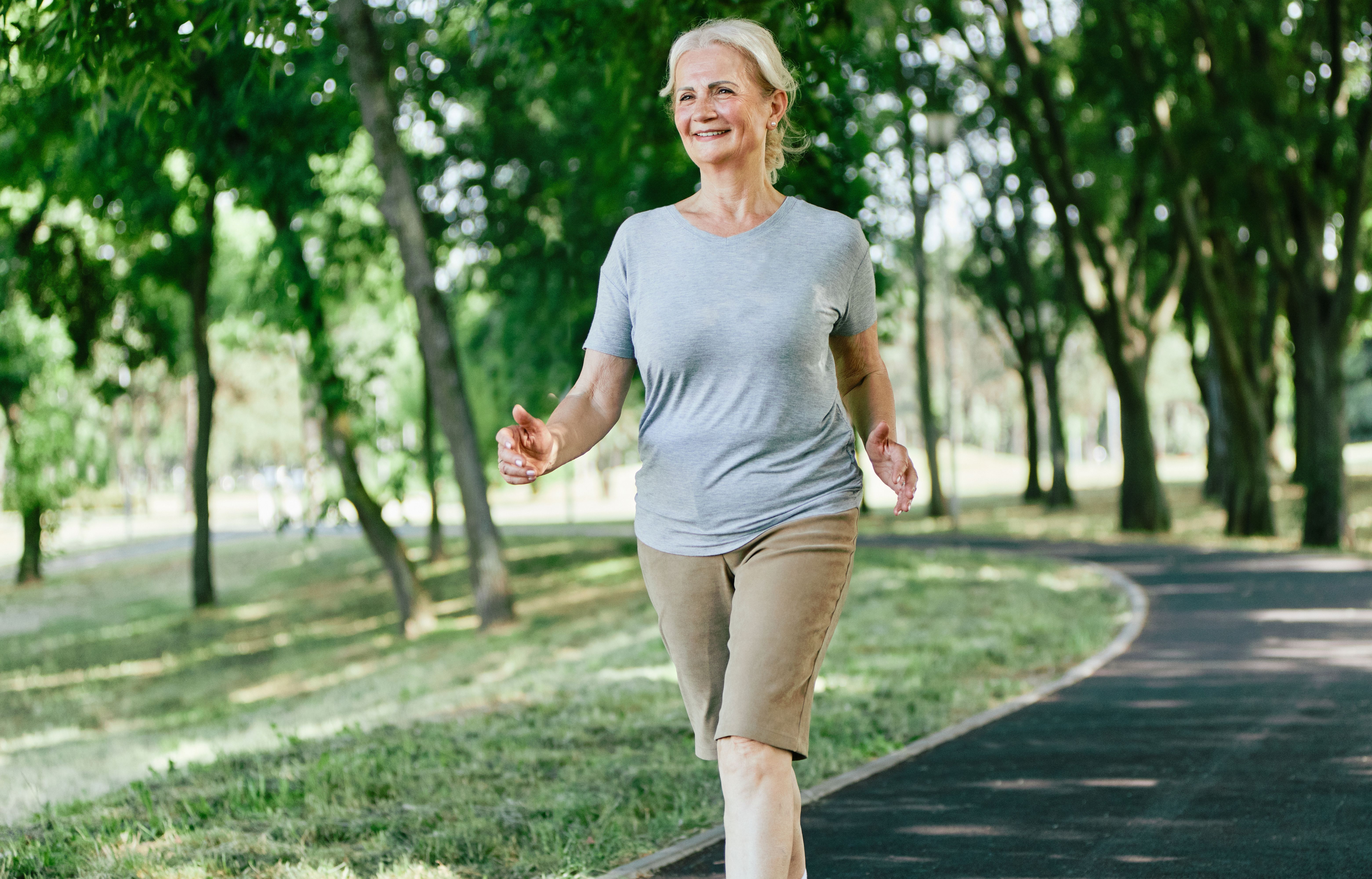 A woman walking outside for exercise