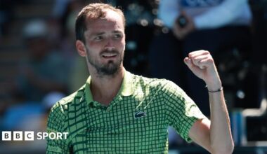 Daniil Medvedev celebrates victory over Fabian Marozsan at the Australian Open